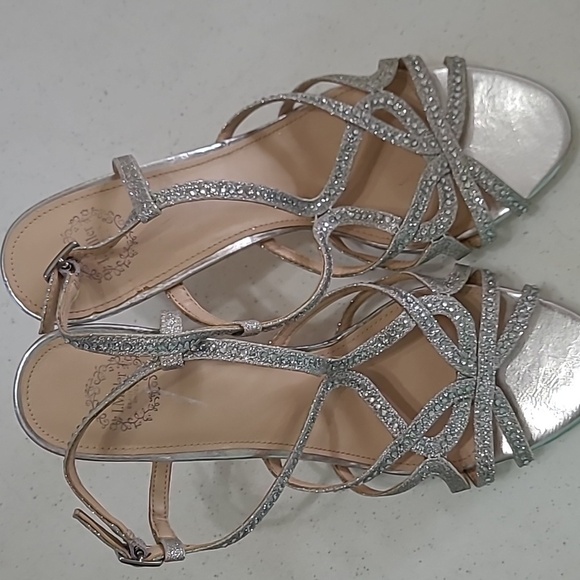 💥3for$12💥 I. Miller Silver Strappy Heeled Sandals with Rhinestones size 9 - Picture 10 of 10